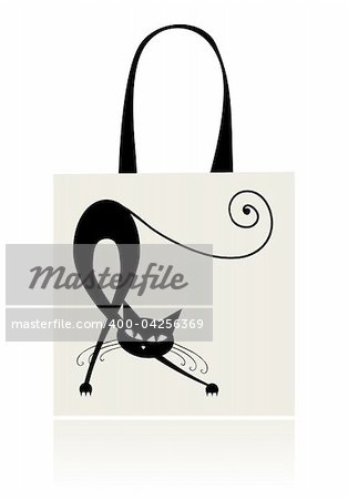 Black cat graceful, design of shopping bag