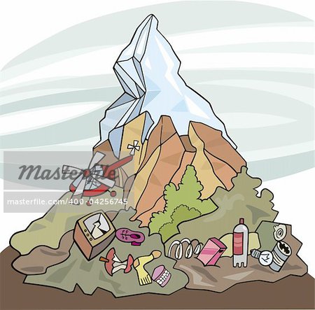 illustration of mountain and lot of rubbish around it