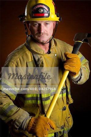 Fireman holding axe