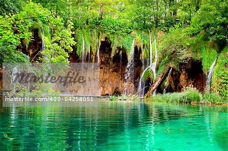 Waterfalls and lake in Plitvice Lakes National Park, Croatia