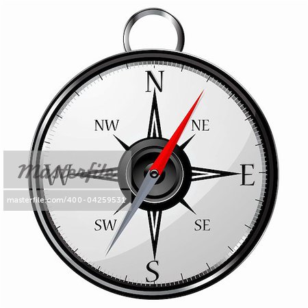 illustration of metallic compass on white isolated background