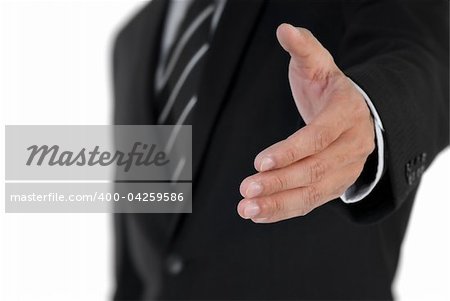 Closeup image of business man shake hand with you.