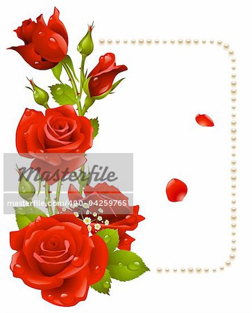 Vector red rose and pearls frame. Design element.