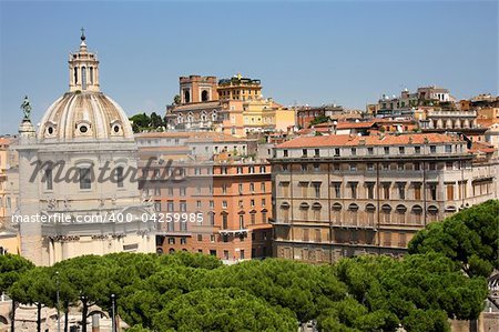 Traian column and Santa Maria di Loreto in Rome, Italy