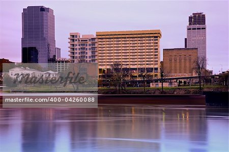 Sunrise in Little Rock, Arkansas. Blurred barque in the foreground.