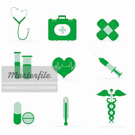 illustration of collection of medical icons on isolated background