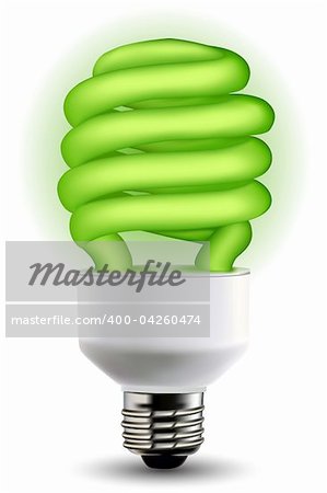 illustration of green cfl bulb on isolated background