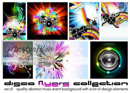 nine Abstract Music Background for Discoteque Flyer with a lot of desgin elementes - Set 6