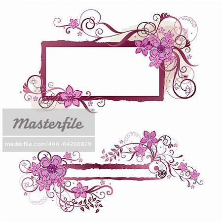 Pink floral frame and banner design. This image is a vector illustration