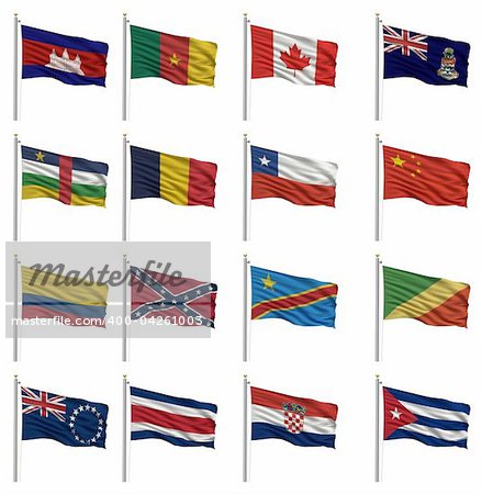 National flags with the letter C - Cambodia, Cameroon, Canada, Cayman Islands, Central African Republic, Chad, Chile, China, Colombia, Confederate, Congo (Democratic Rep), Cook Islands, Costa Rica, Croatia, Cuba