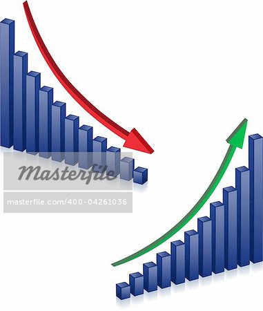 Business failure and growth graph and arrows