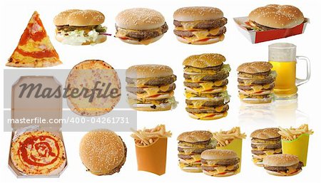 Assortment of fast food isolated on white background