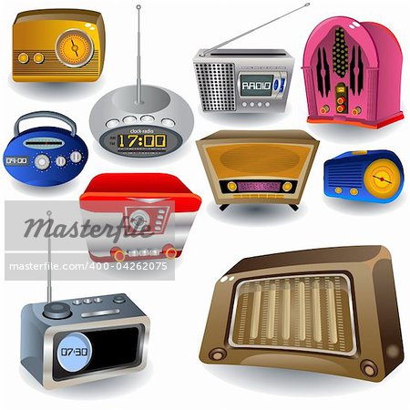 Vector illustration of ten different high detailed radio icons