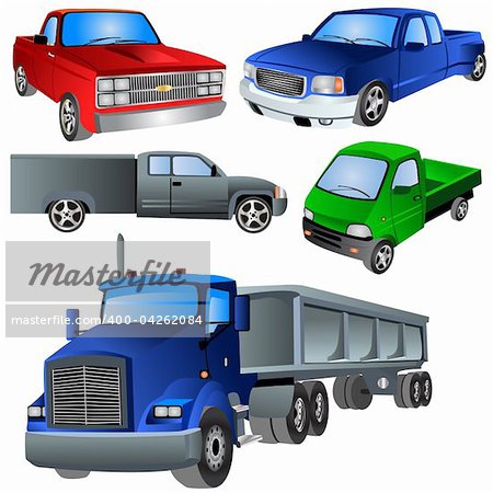 Vector illustration of different trucks isolated on white background.