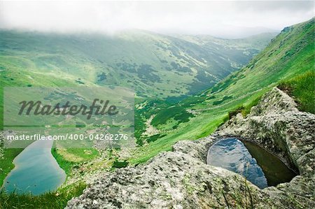 Alpine lake in a green valley