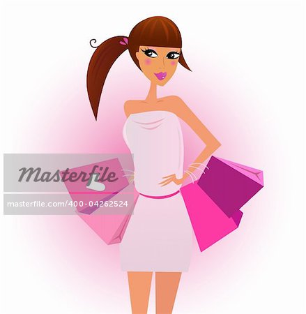 Vector Illustration of shopping girl isolated on white background