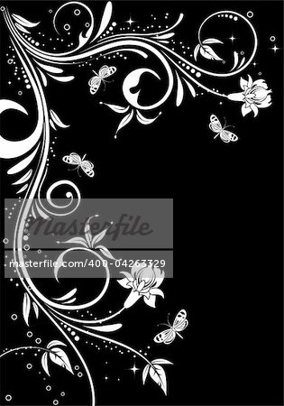 Grunge floral frame with butterfly, element for design, vector illustration