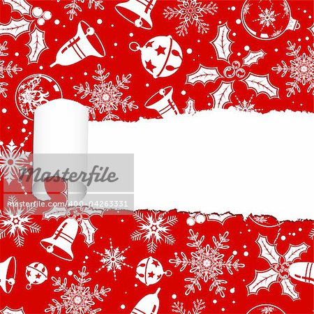 Torn christmas decorative paper with hole, element for design, vector illustration