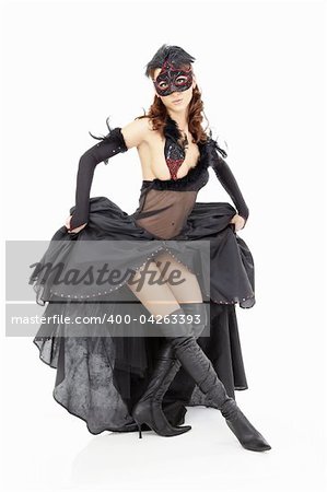 Seductive woman in the sexual black suit, isolated