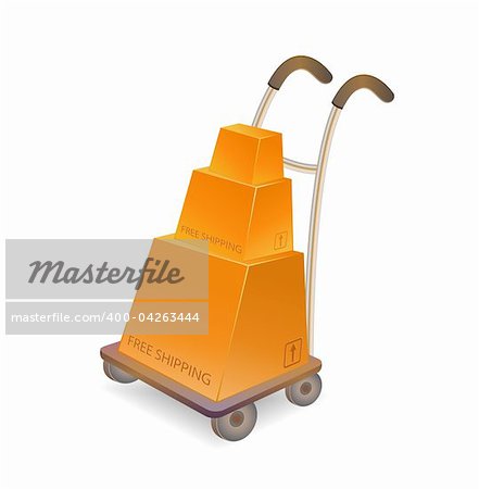 hand truck with stack of carton packages. Vector illustration isolated on white background