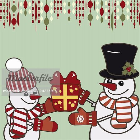 Retro Christmas card with a snowmen.
