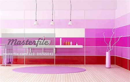 red  purple and pink contemporary bathroom