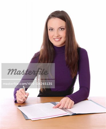 girl friday is smiling. Isolated at white background