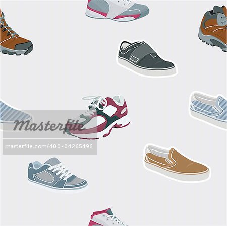 Seamless shoes, sneakers on grey background. Vector illustration