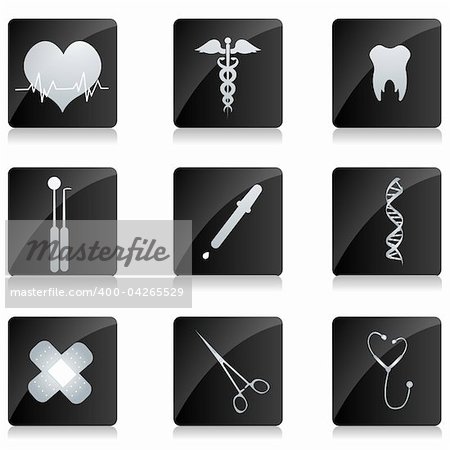 illustration of medical icons on square button