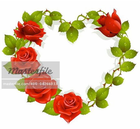 Framework from red roses in the shape of heart