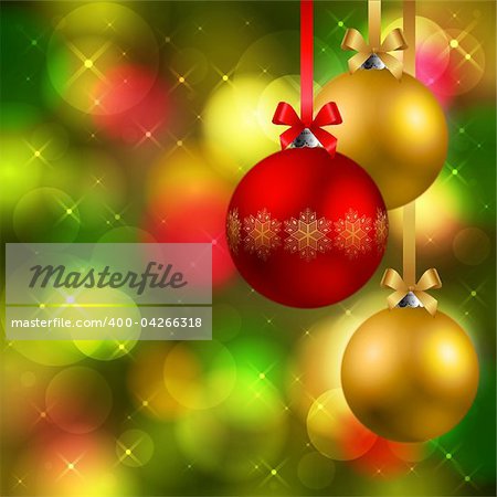 christmas background with red and golden baubles