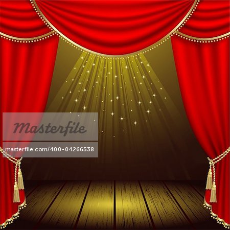Theater stage  with red curtain. Clipping Mask