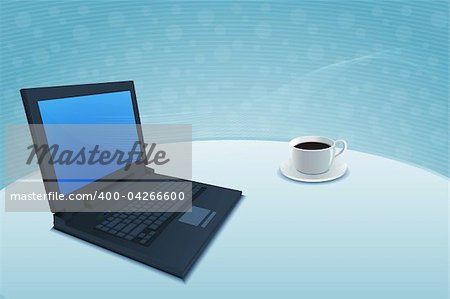 illustration of laptop with coffee