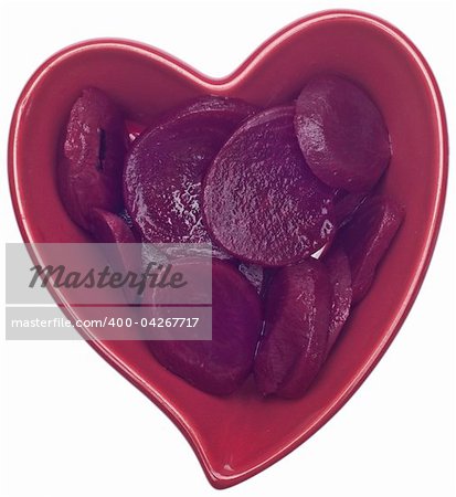Vegetables are Part of a Heart Healthy Diet. Beets  in a Heart Shaped Bowl Isolated on White with a Clipping Path.