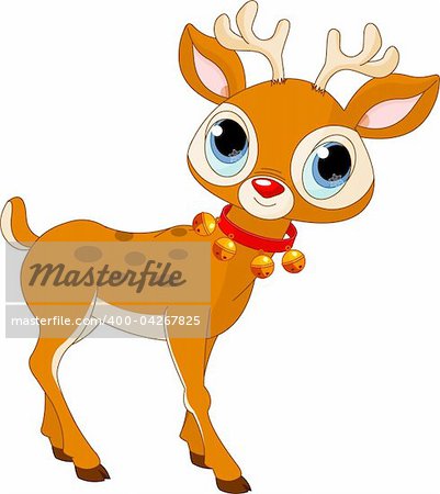 Illustration of beautiful cartoon reindeer Rudolf