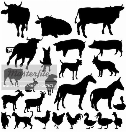 farm animals silhouettes set