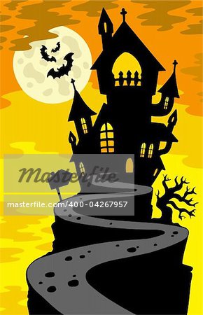 Haunted house silhouette on hill - vector illustration.