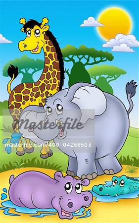 Group of various African animals 2 - color illustration.