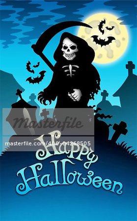 Halloween image with grim reaper - color illustration.