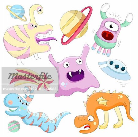 Vector set of aliens and monsters. Isolated over white