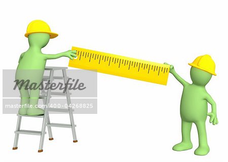3d builders with ruler. Isolated over white