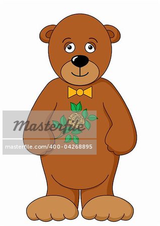 Teddy bear with flower, holiday toy, isolated