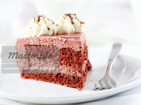Delicious chocolate cake garnished with cream