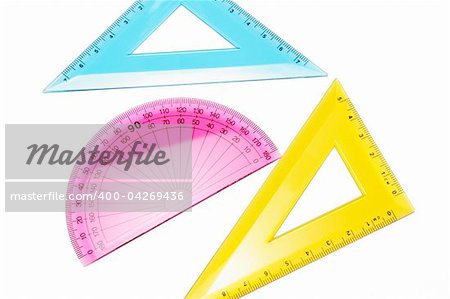 Protractor and Set Squares on White Background