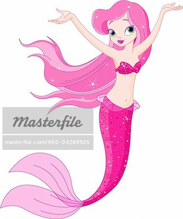 Ilustration of a cute mermaid girl under the sea