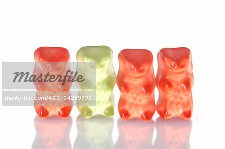 gummy bears isolated on white background showing special individuality