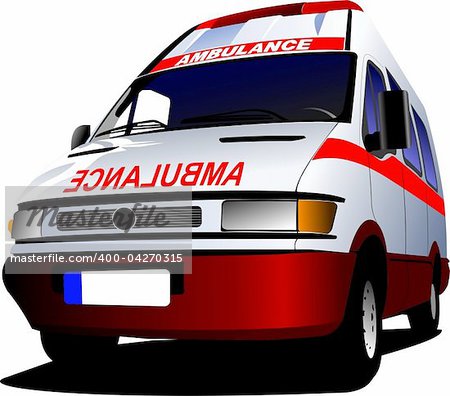 Modern ambulance van over white. Colored vector illustration