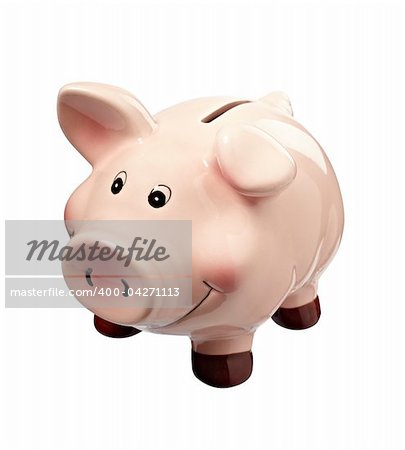 close up of piggy bank on white background with clipping path