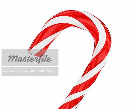 Traditional christmas candy cane closeup isolated on white background in perspective