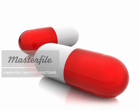 Two red pills isolated on white background